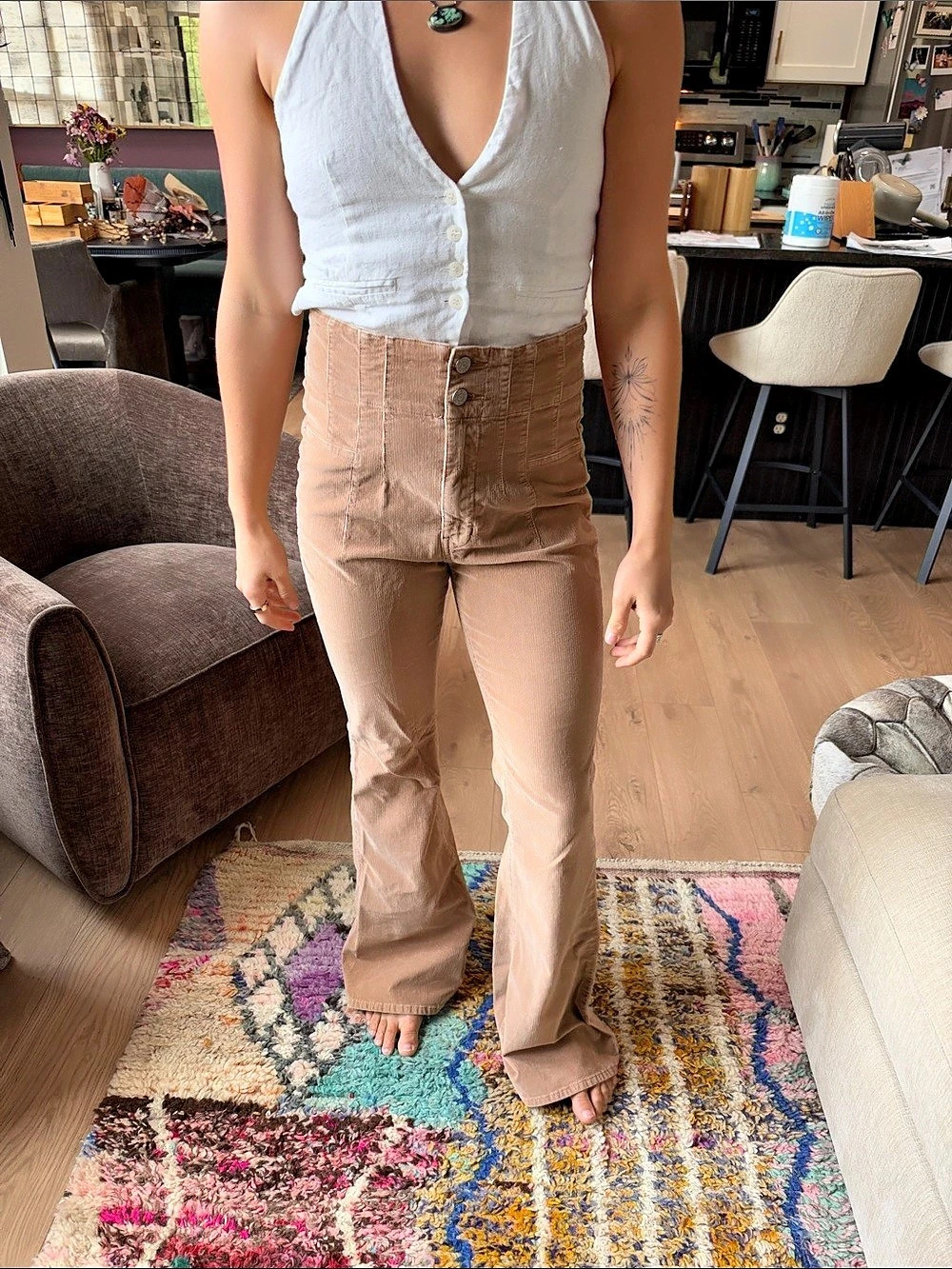 Free People Jayde Cord Flare Pants in Camel